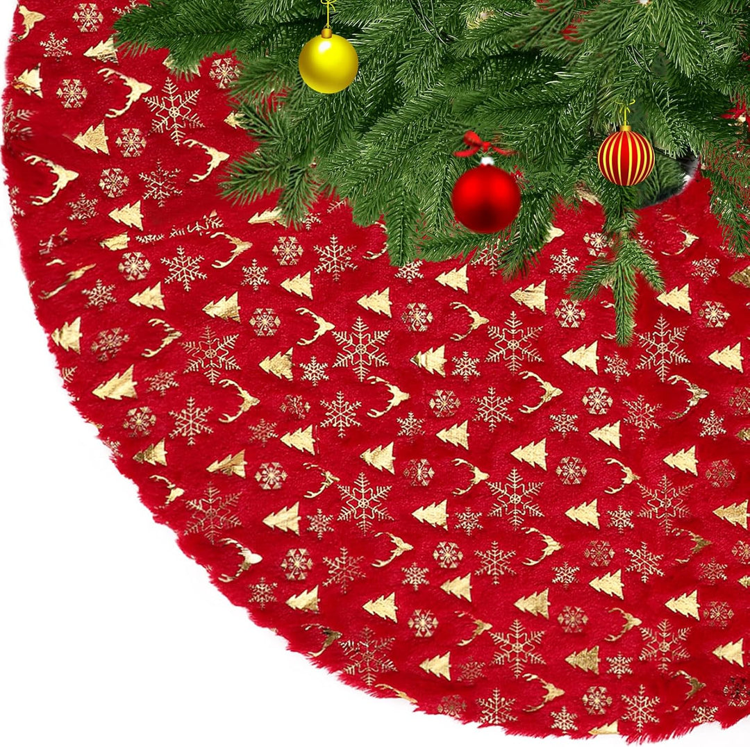 KONVINIT Weihnachtsbaum Rock Rot Weihnachtsbaumdecke Round Plüsch Christmasbaumdecke Glitzer Fell We