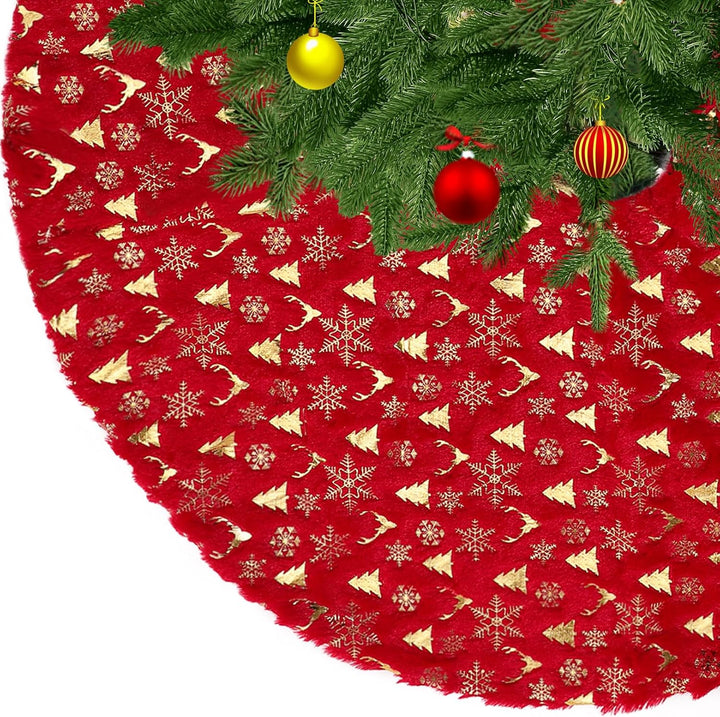 KONVINIT Weihnachtsbaum Rock Rot Weihnachtsbaumdecke Round Plüsch Christmasbaumdecke Glitzer Fell We