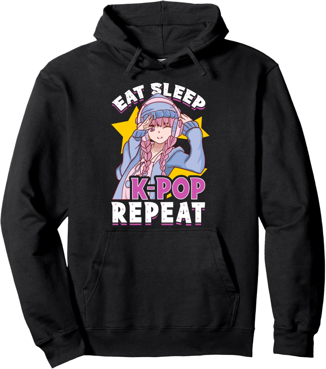 Cute & Funny Eat Sleep K-Pop Repeat Korean Music Kawaii Pullover Hoodie