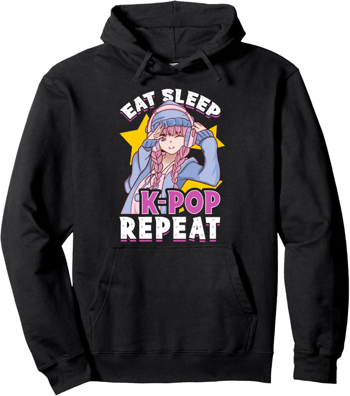 Cute & Funny Eat Sleep K-Pop Repeat Korean Music Kawaii Pullover Hoodie