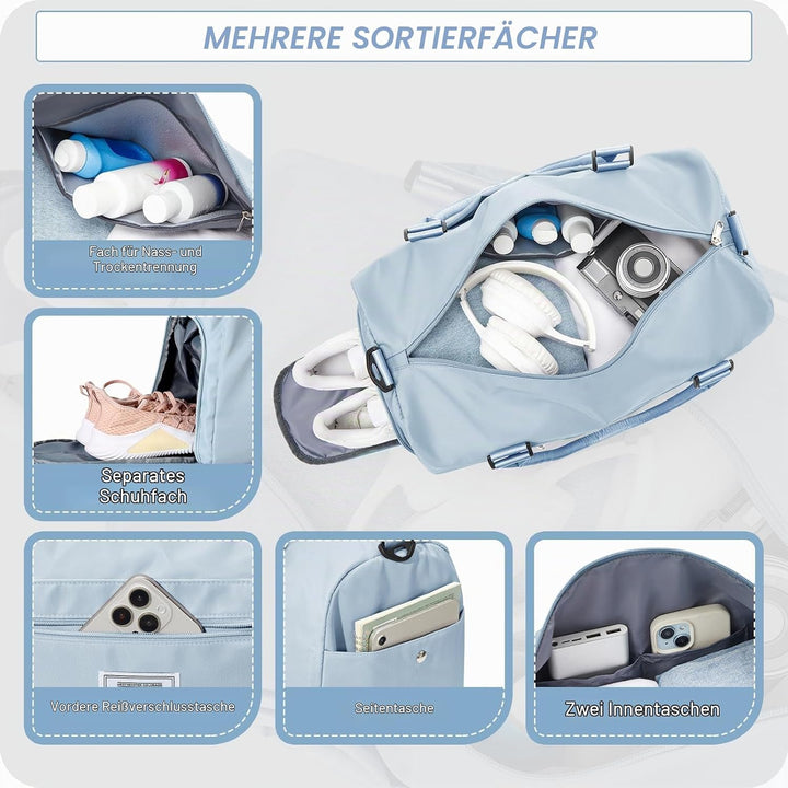 HYC00 Sport Duffel Bag Damen,Handgepäck 45x36x20 für Ryanair Cabin Bags Sporttasche mit Nassfach &amp; S