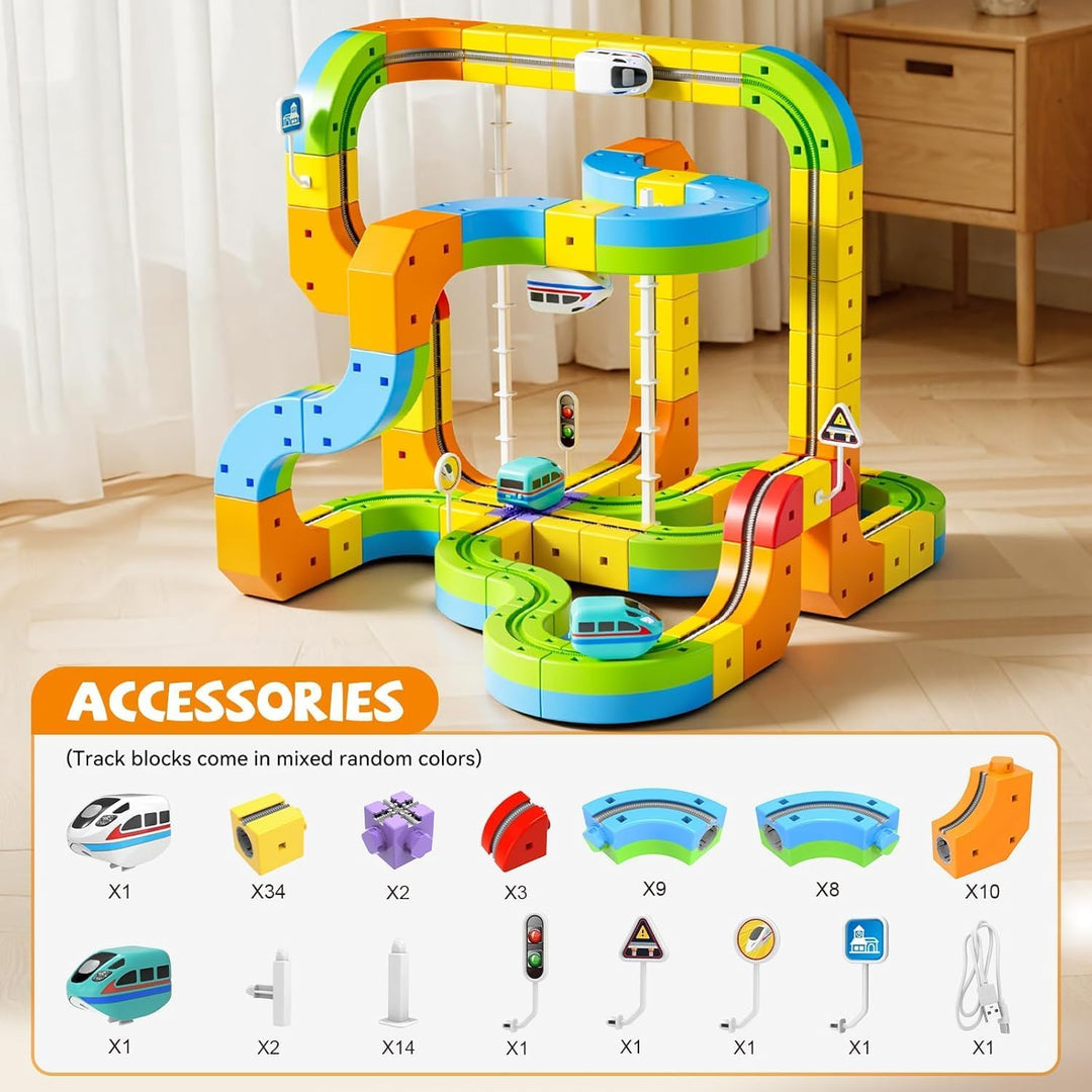 Umikk Clickrail Electric Train Set Flexible Race Track, Magic Rail Block, Magic Rail Block mit Schwe