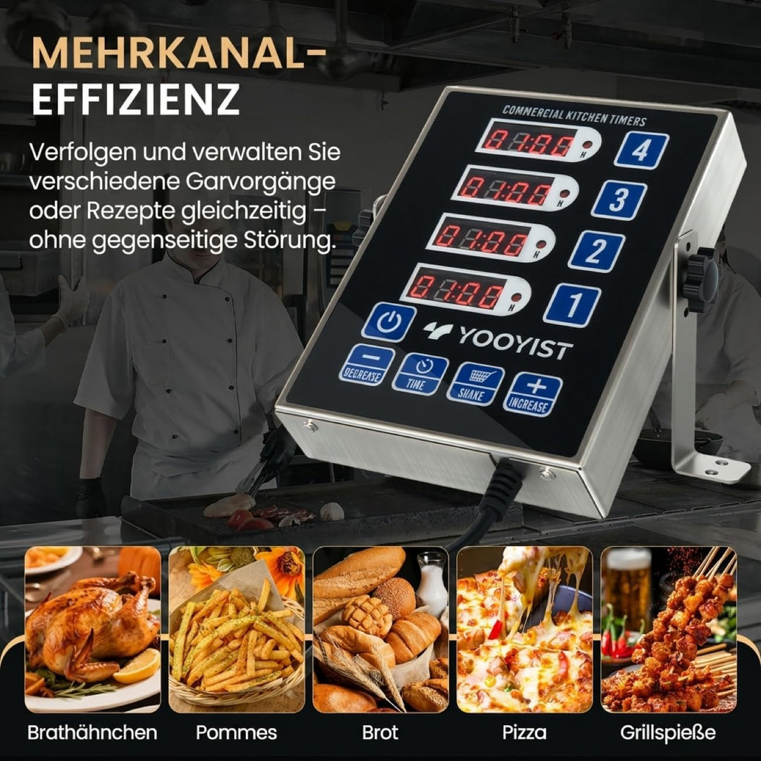 YOOYIST Professionelle Digitaler 4-Kanal-Küchentimer Restaurant Countdown Küchen Timer Kommerziell K