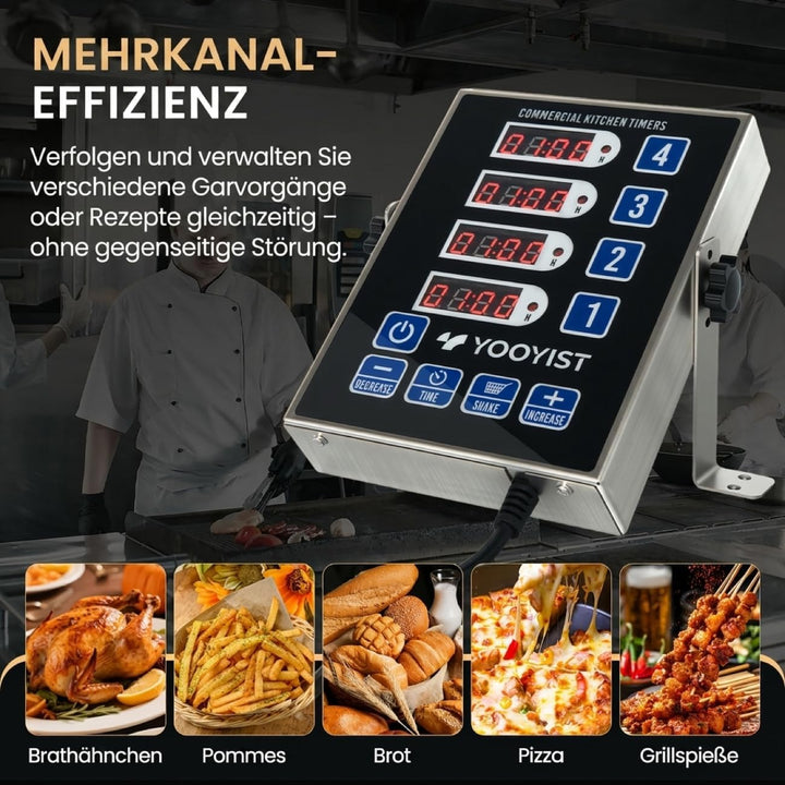 YOOYIST Professionelle Digitaler 4-Kanal-Küchentimer Restaurant Countdown Küchen Timer Kommerziell K