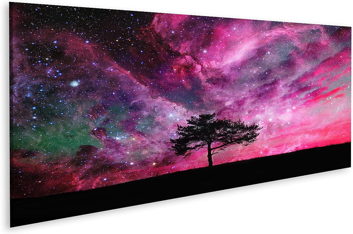 islandburner Bild auf Leinwand Galaxie Himmel Lila Pink Mit Baum Und Sternen Bilder Wandbilder Poste