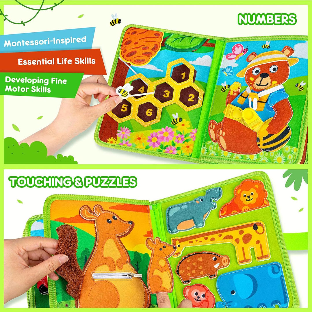 Quanquer Animals Busy Board Spielzeug ab 1 2 3 Jahre - Montessori Busy Book für Frühe Bildung Auto &
