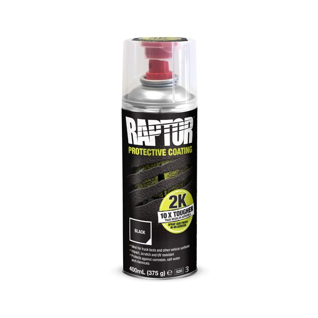 RAPTOR 2K Lack Spraydose Schwarz 400ml I Einfache Anwendung, Langlebige Schützende und Kratzfeste Be