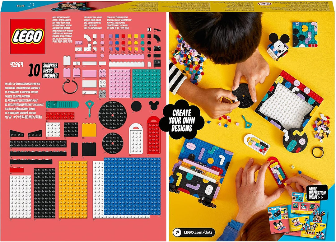 LEGO 41964 DOTS Micky & Minnie Kreativbox zum Schulanfang, 6-in-1 Bastelset mit Taschenanhängern, Au