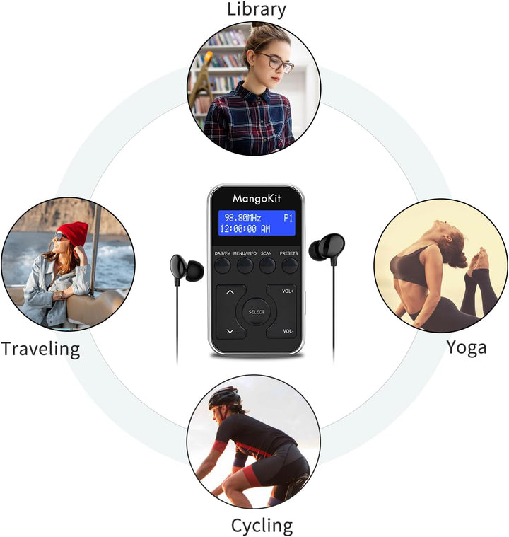 MangoKit Kleines Tragbares Mini DAB/DAB+/UKW-Radio,Digitales Taschenradio mit Kopfhörer,Wiederauflad