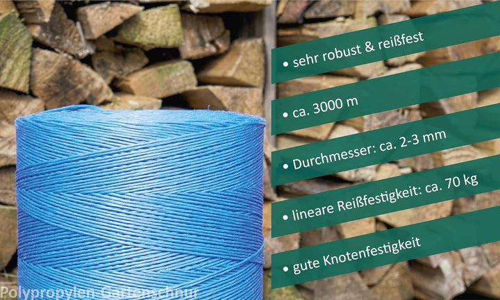 2X Allzweckschnur Schnur Bindfaden Garn PP Gartenschnur | Länge 2X 3000 m | Durchmesser 2-3mm | Bind