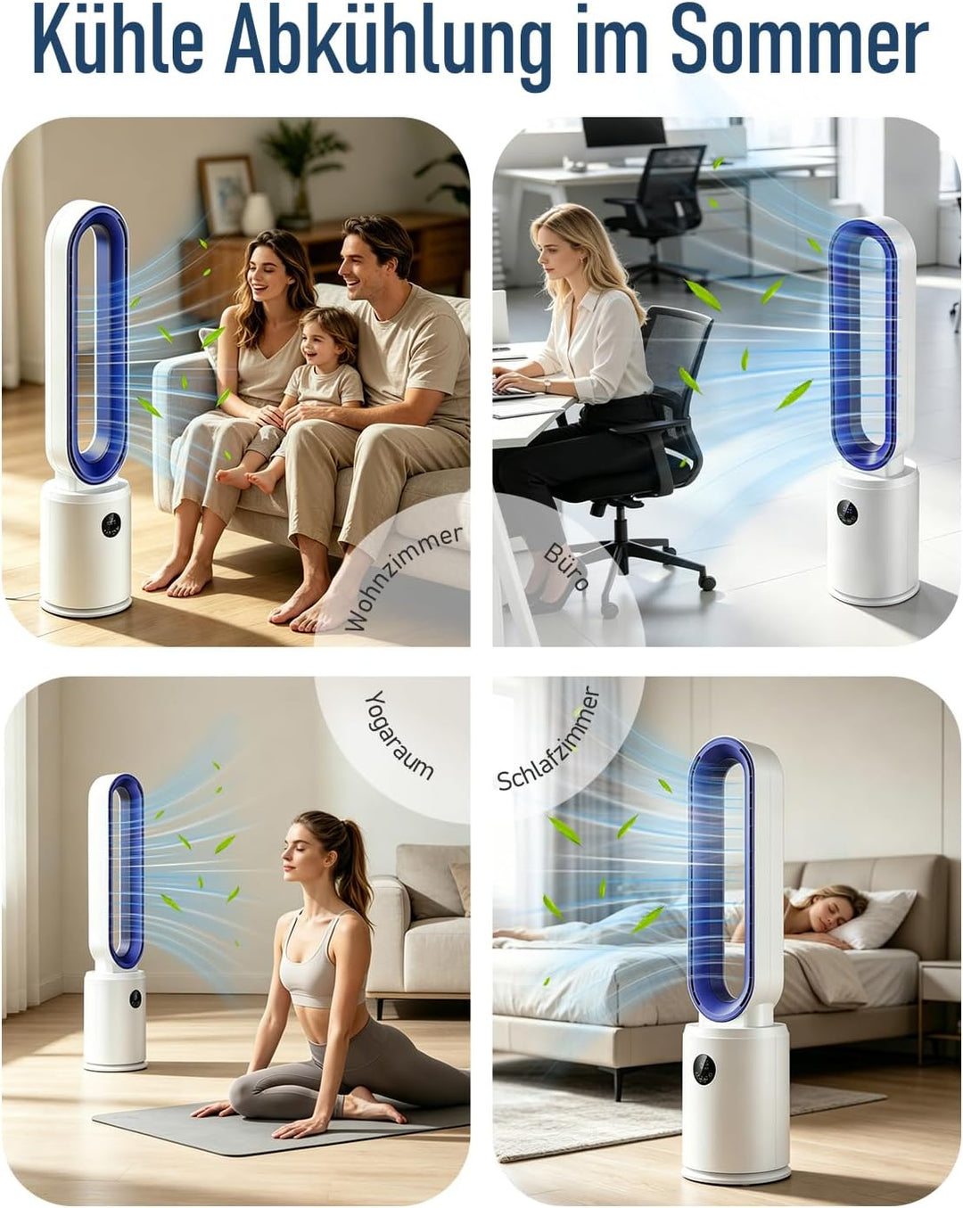 Rotorloser Ventilator, 24 Stufen Leiser Turmventilator Mit Fernbedienung & 12h Timer, Energiesparend