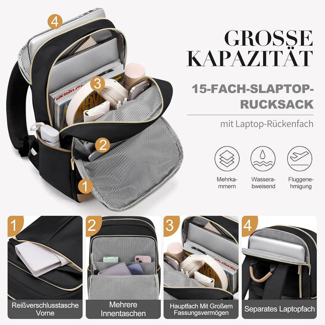 VNINE Rucksack Damen,16Zoll Laptop Schulrucksack Teenager,Travel Backpack Women Elegant Uni, Tagesru
