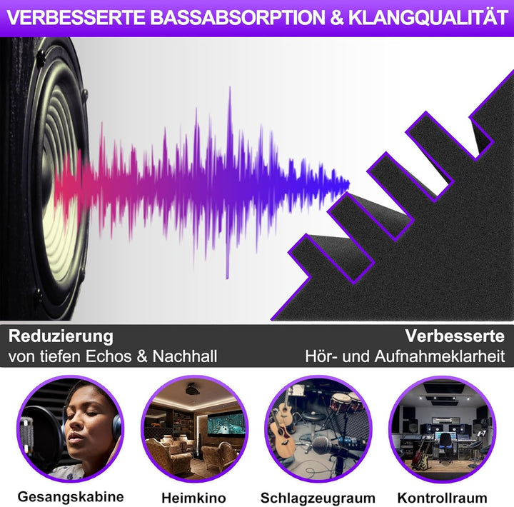 BXI Bass Traps - 12 Stück 10 X 10 X 30 cm Dichter Studio Bass-Schaumstoff Eckabsorber, Akustische Be