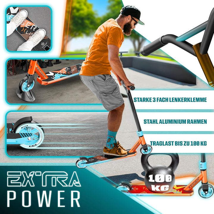KESSER® Stunt Scooter X-Limit - 360° Lenkung Robuster Funscooter Stuntscooter mit ABEC 9 Kugellagern
