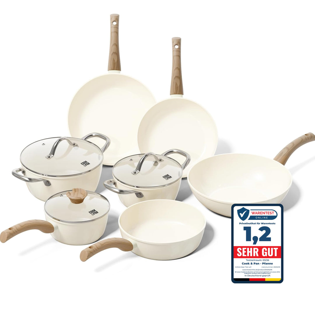Cook & Pan - Go Ivory Topfset und Pfannenset, 7-teilig-Induktionsgeeignet-PFAS frei Keramik-Beschich