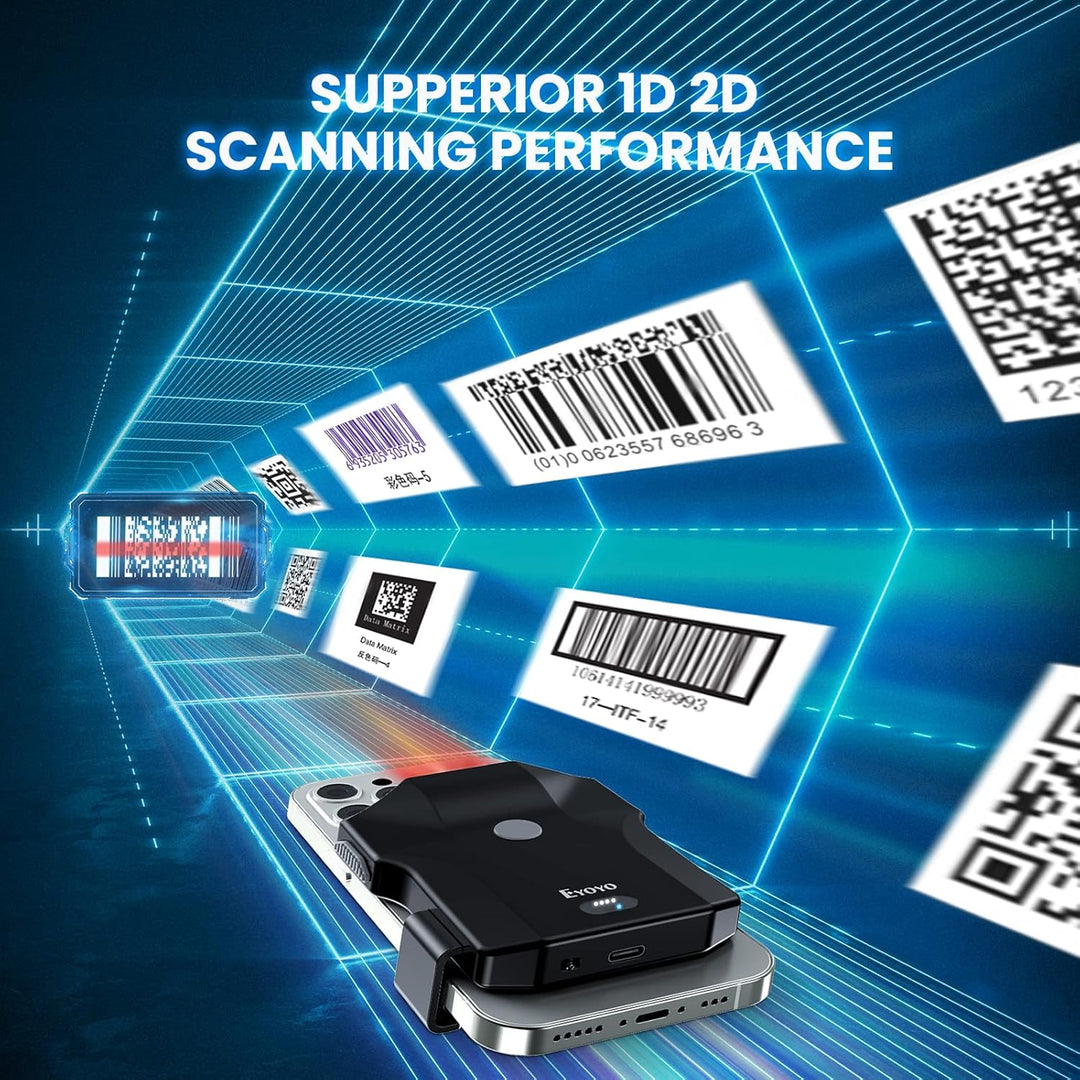 Eyoyo Barcode Scanner Bluetooth 1D 2D QR Rückenklammer Handscanner 2.4G Wireless, 10 Stunde Arbeitze