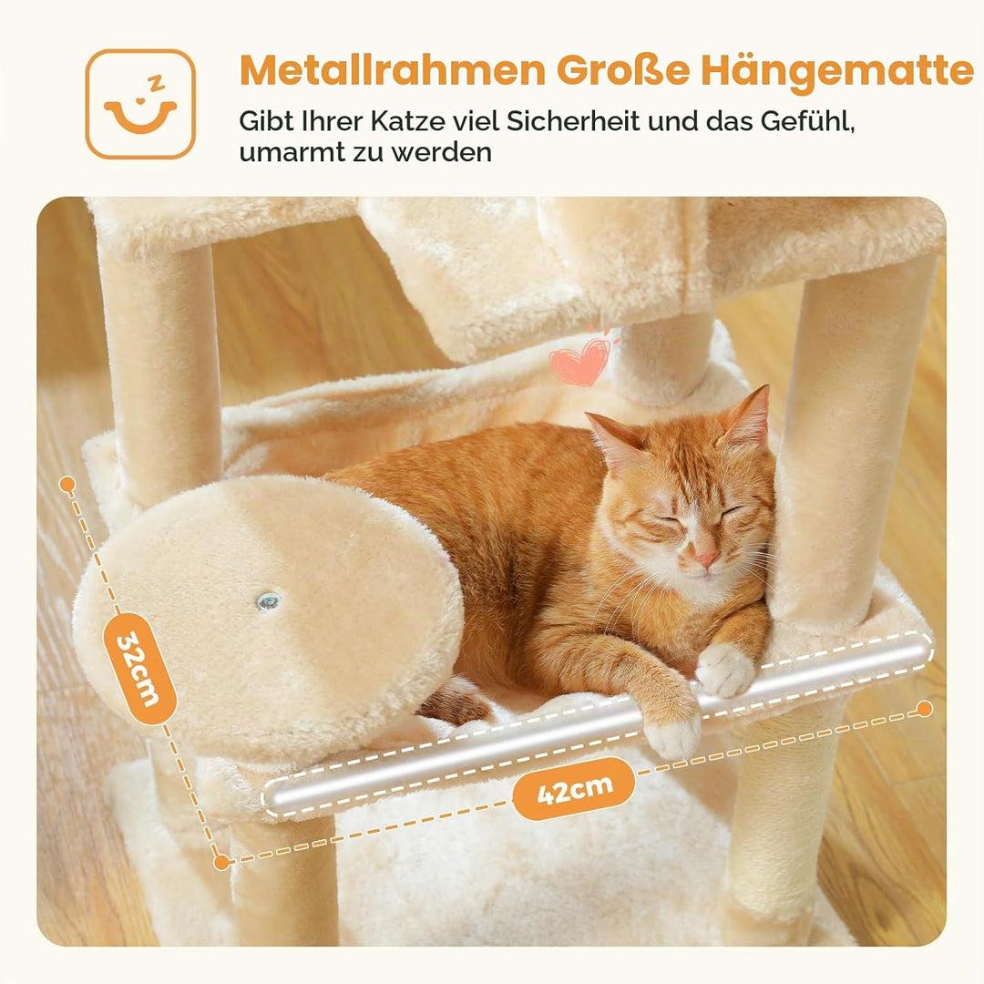PAWZ Road Katzenbaum mit Metall-Plüsch-Hängematte, Katzenturm für ausgewachsene Katzen mit 2-türigem