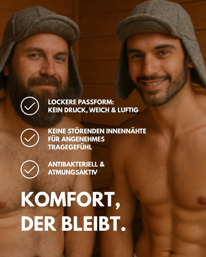 frihed.® Saunahut Pro Steingrau aus doppeltem Wollwalk - 100% Schafschurwolle - High End Sauna Acces