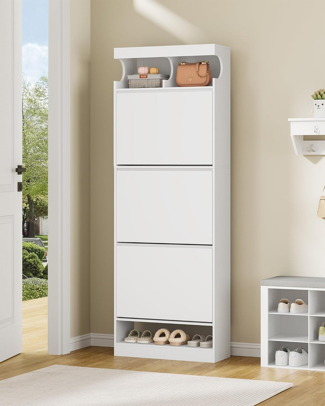 Hzuaneri Schuhschrank, Schuhaufbewahrung, Holz Schuhkipper, Schuhregal, Offenes Fach, Trennwand Vers