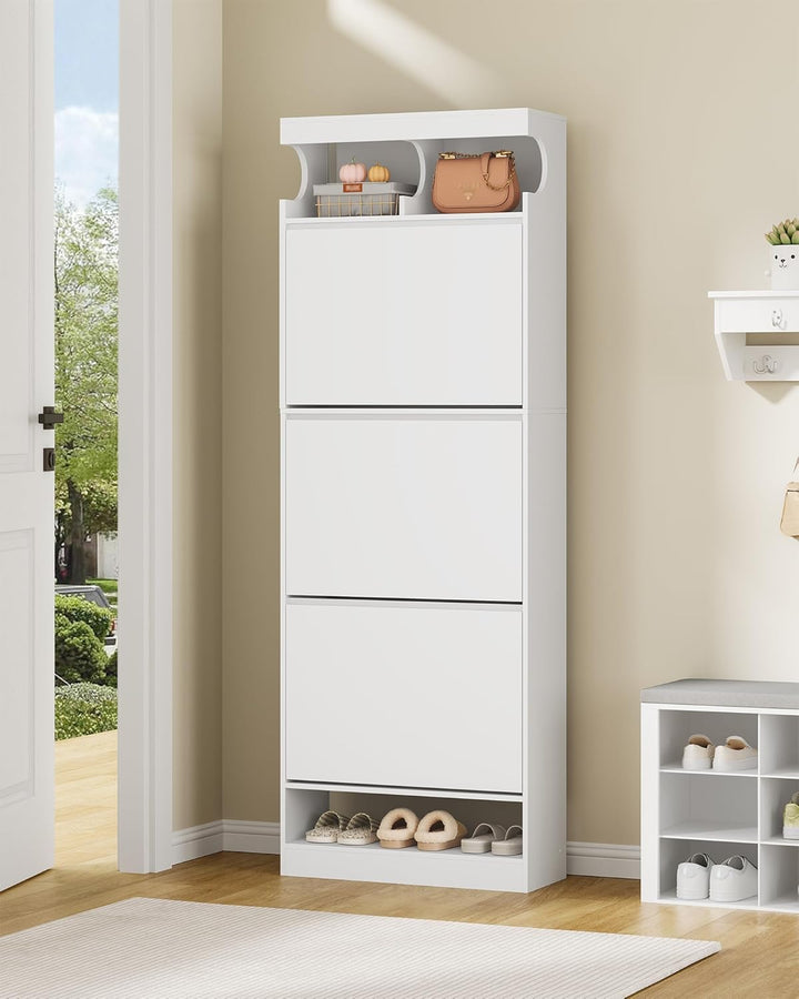 Hzuaneri Schuhschrank, Schuhaufbewahrung, Holz Schuhkipper, Schuhregal, Offenes Fach, Trennwand Vers