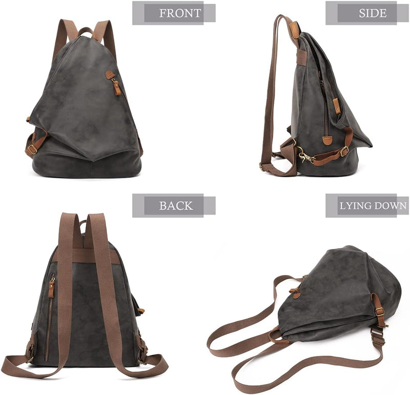Retro Segeltuch Rucksack PU Vintage Rucksäcke PU Leder Daypack Reisetasche Schulterrucksack für Herr