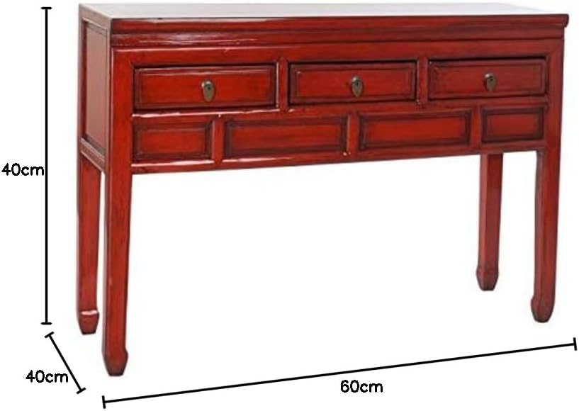 DRW Orientalische Konsole mit 3 Schubladen von Olmo in Rot 128 x 30 x 88 cm, Holz, 128x30x88cm