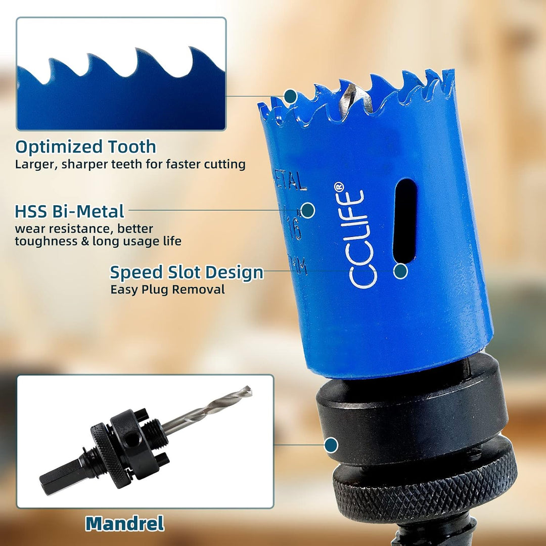 CCLIFE Lochsäge Set Bi-Metall, 8tlg Bimetall M3 HSS-CO Lochbohrer Ø22-64mm | Schnitttiefe 38mm | zum