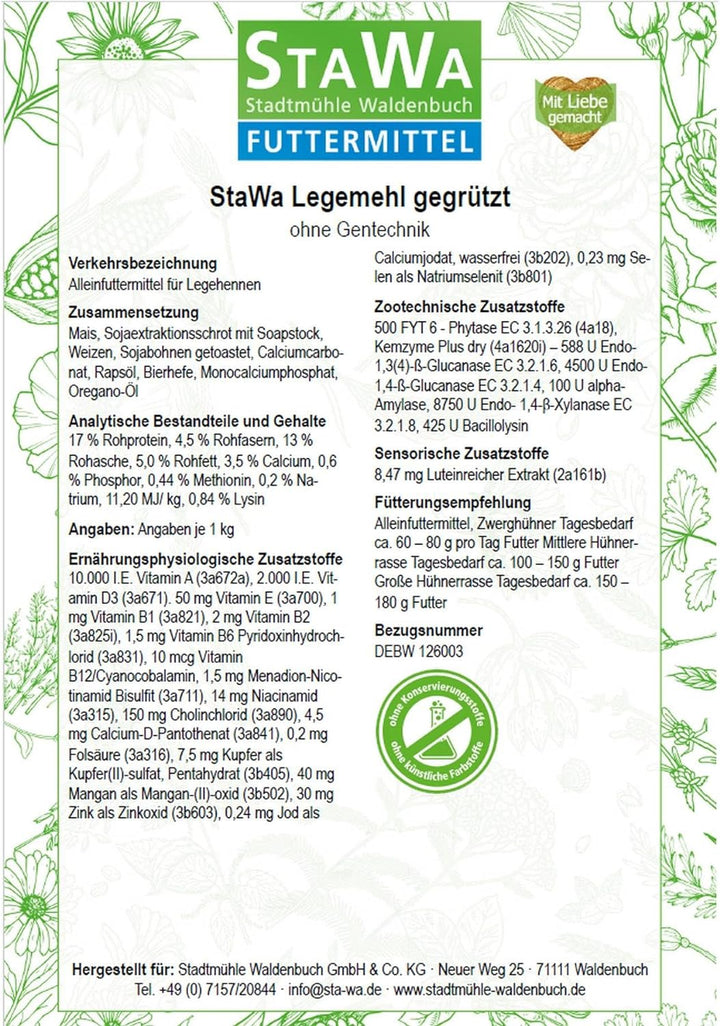 STAWA Legemehl gegrützt, ohne Gentechnik, für Hühner, extra grobe Struktur, mit Bierhefe, 25 kg, 25