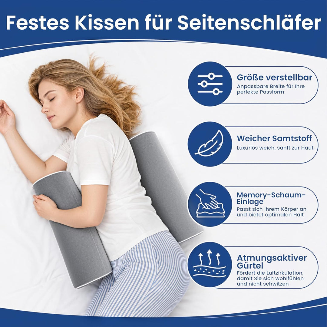 Körperkissen für Seiten- &amp; Rückenschläfer, Zylinder-Lagerungskissen, Rollkissen aus hochdichtem Scha