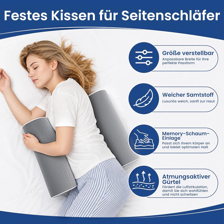 Körperkissen für Seiten- &amp; Rückenschläfer, Zylinder-Lagerungskissen, Rollkissen aus hochdichtem Scha