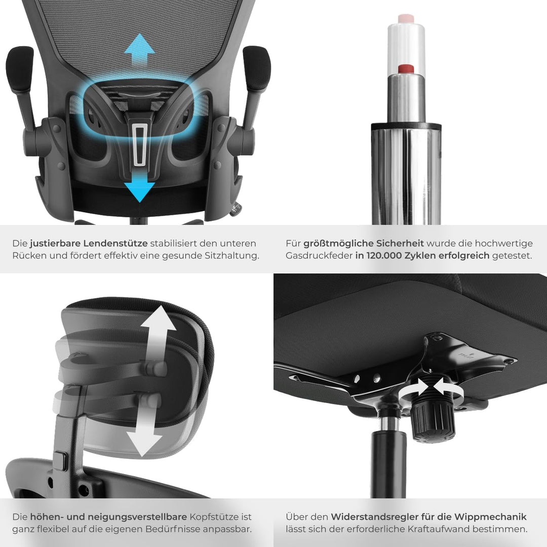 tectake® gepolsterter Gaming PC Bürostuhl, ergonomischer Stuhl mit Lendenwirbelstütze, Office Chair,