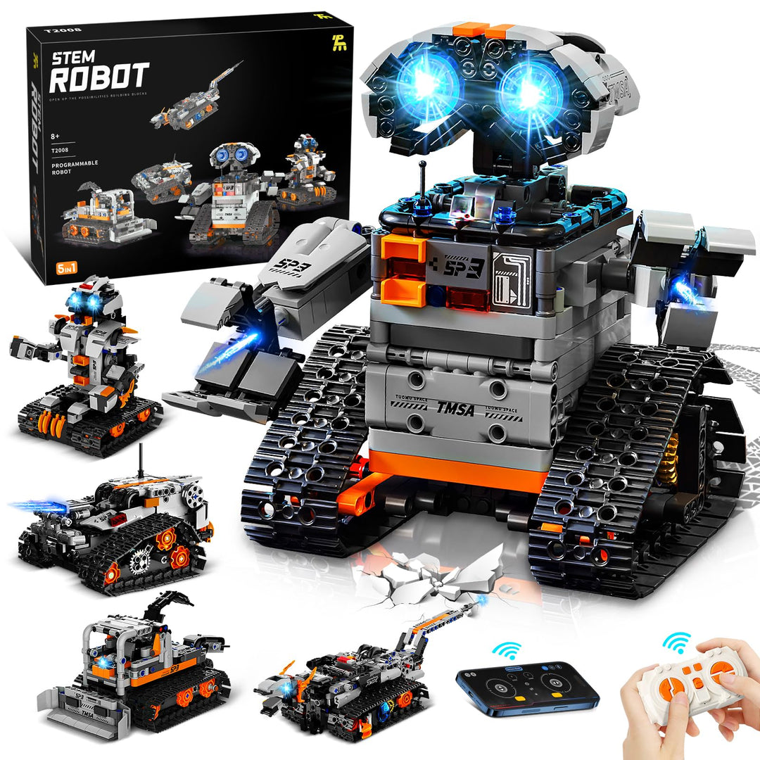 Technik Roboter Kinder, 5-in-1 Ferngesteuerte Robot Programmierbarer mit App & Fernsteuerung, Techni