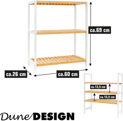 DuneDesign Bambus Standregal 60 cm Breit - 69x60x26 Badregal - Regal Weiss für Küche Badezimmer Schr