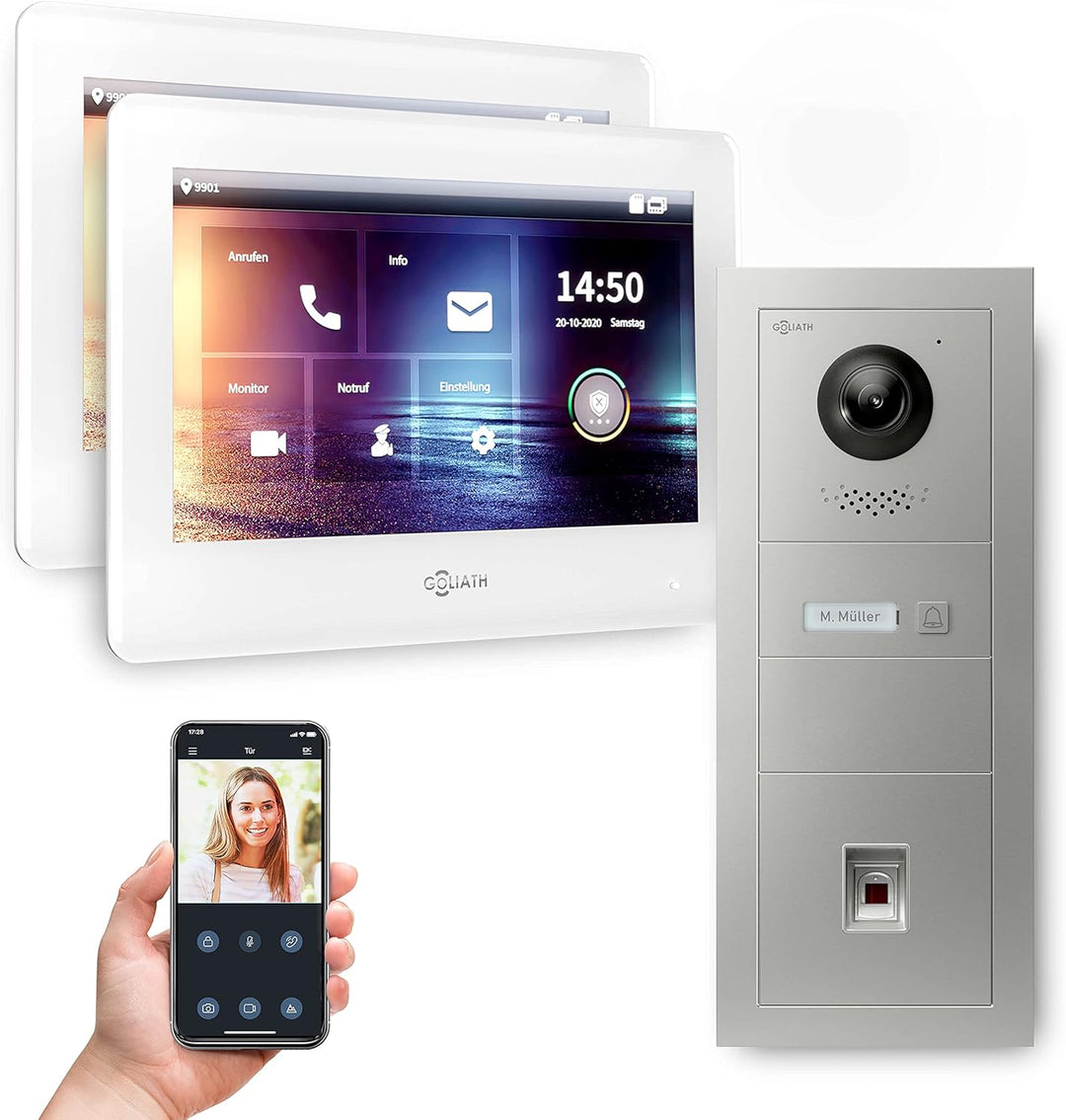 Goliath Hybrid | 2-Draht Bus | Full-HD Video Türsprechanlage | App | 1-Fam | 2 x Full-Touchscreen 7"
