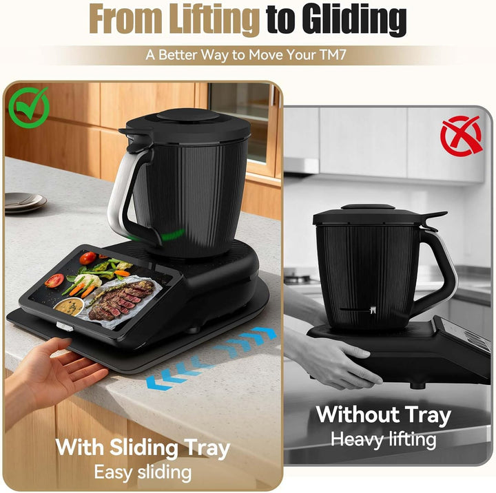 Gleitbrett für Thermomix TM7, Brett für Thermomix mit Rollen & Gummifüssen, Leicht zu Bewegen, Schüt