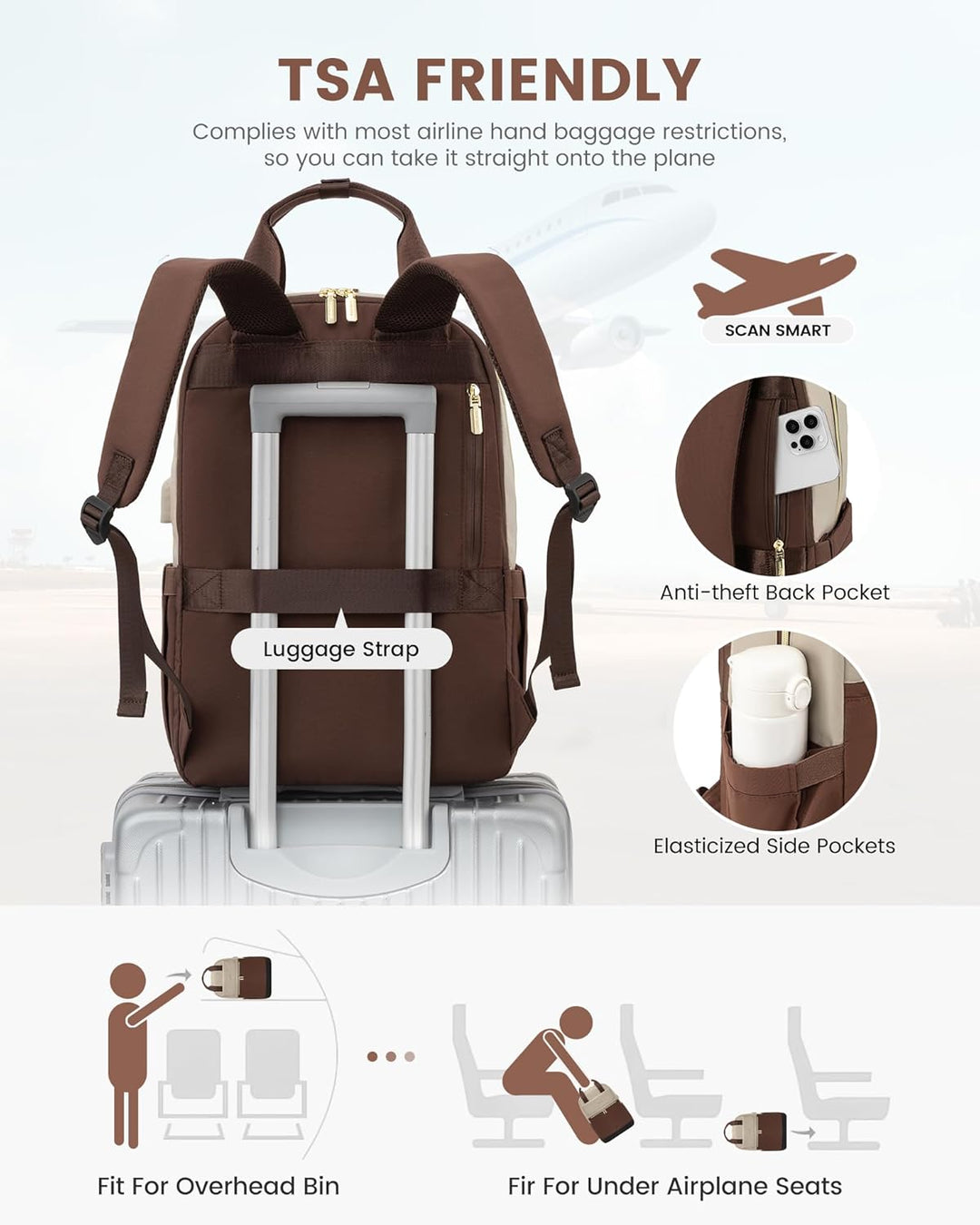 LOVEVOOK Rucksack Damen, Schulrucksack Teenager Mädchen 15,6 Zoll mit Laptopfach, Wasserdicht Schult