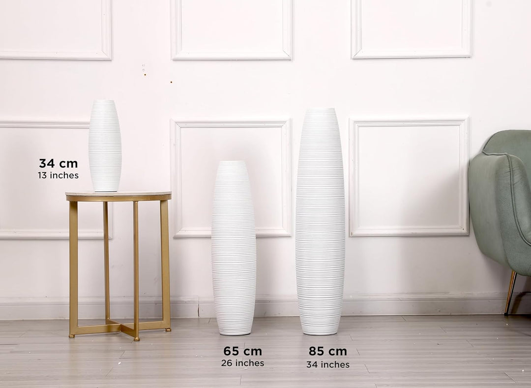 Leewadee Kleine Bodenvase für Dekozweige hohe Standvase Design Holzvase, Holz, 36 cm, Weiss, Weiss