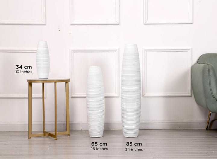 Leewadee Kleine Bodenvase für Dekozweige hohe Standvase Design Holzvase, Holz, 36 cm, Weiss, Weiss
