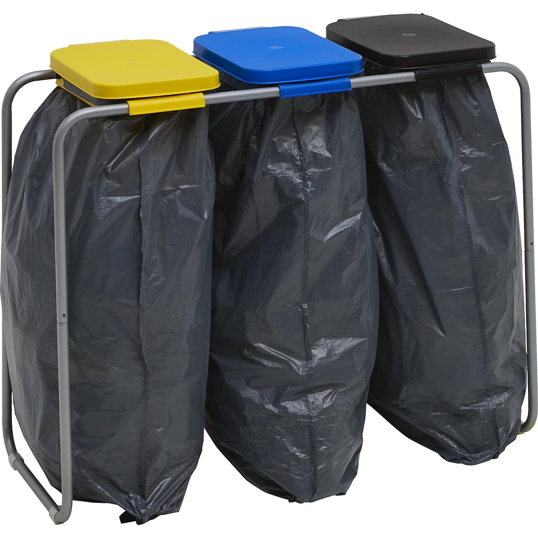 eurokraft | Müllsackhalter aus Stahl mit Kunststoffdeckel | für Volumen bis 3 x 120 l | Standgestell