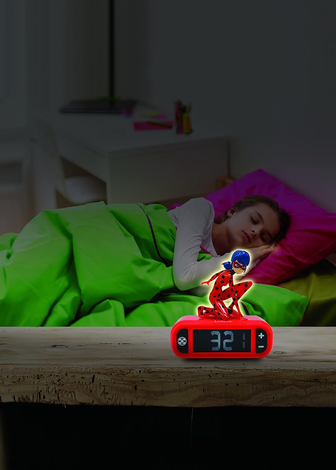 Lexibook, Miraculous Ladybug Cat Noir, Digitalwecker mit Nachtlicht, Snooze, Uhr, leuchtendes Ladybu