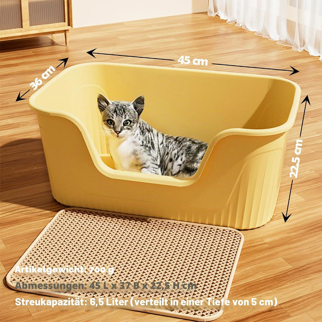 Vealind Katzenklo Offen, Gross Katzentoilette, Hoher Rand Katzenklo, Katzentoiletten mit Hohem Rand