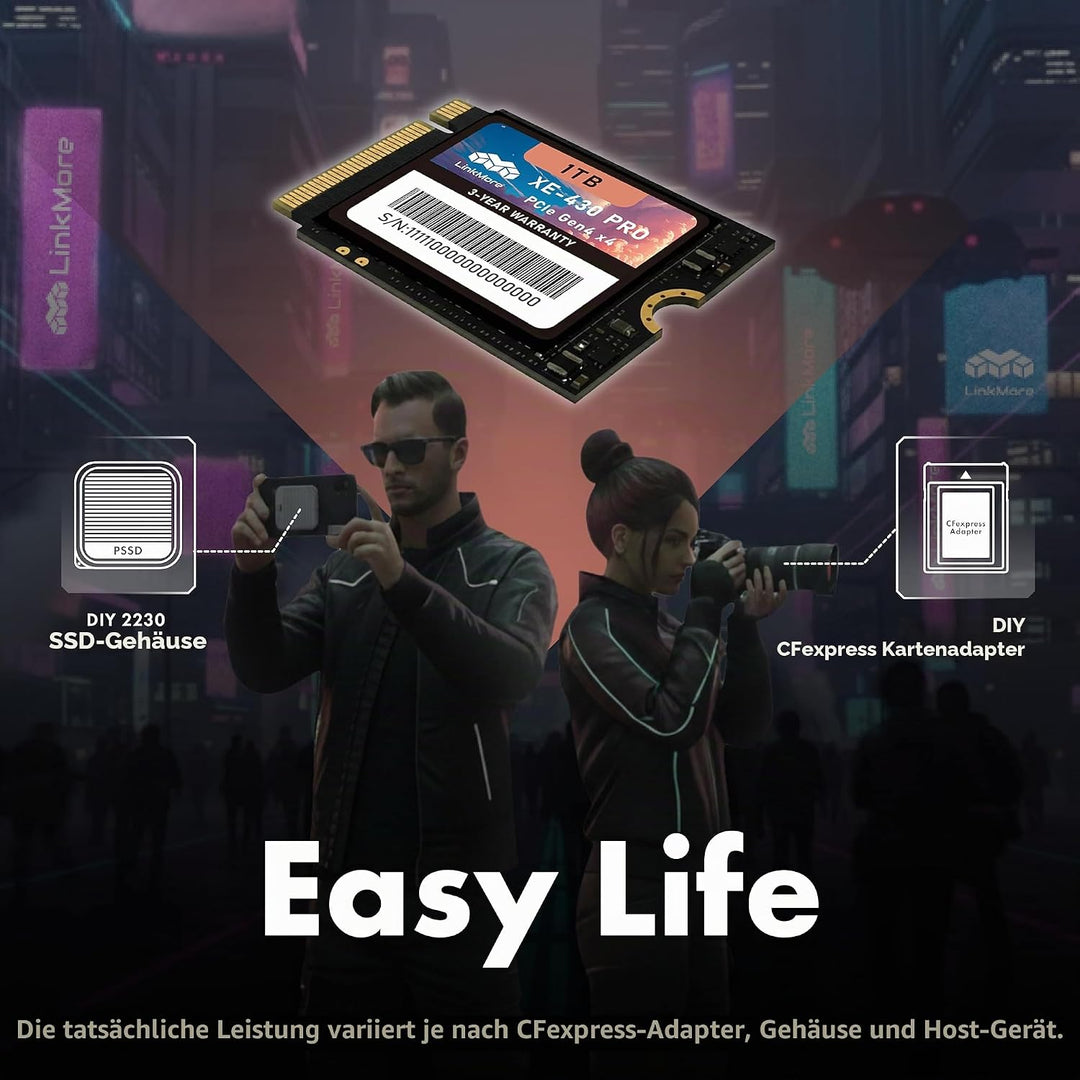 LinkMore XE-430 PRO 1TB M.2 2230 NVMe SSD, PCIe Gen4 x4 / PCIe 4.0 internes Solid State Drive, Speic