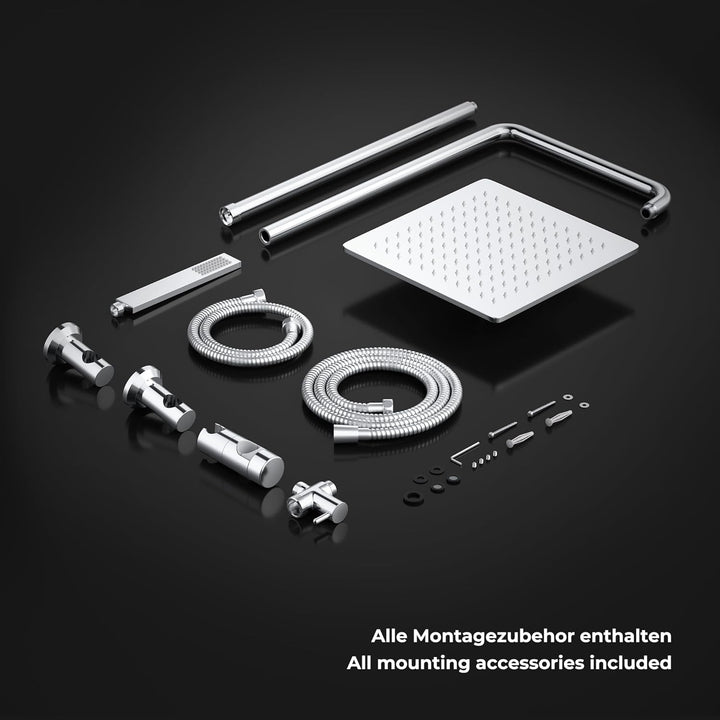 Görbach Regendusche Duschsystem ohne Armatur, Edelstahl Duschset mit Verstellbarer Duschstange, Kopf