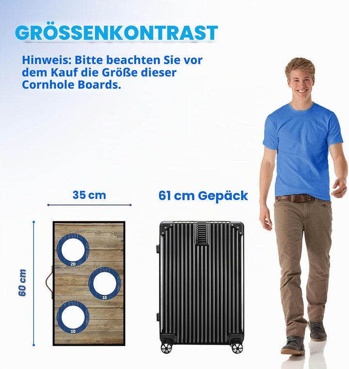 NZQXJXZ Cornhole Spiel Outdoor, 60 x 35 cm Massivholz Premium Corn Hole Boards mit 6 Cornhole Säckch