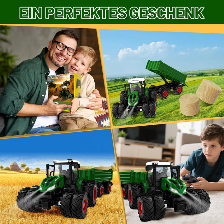 Ferngesteuerter Traktor Ferngesteuert, Traktor Spielzeug ab 2 3 4 5 6 Jahre, Rc Traktor mit Anhänger