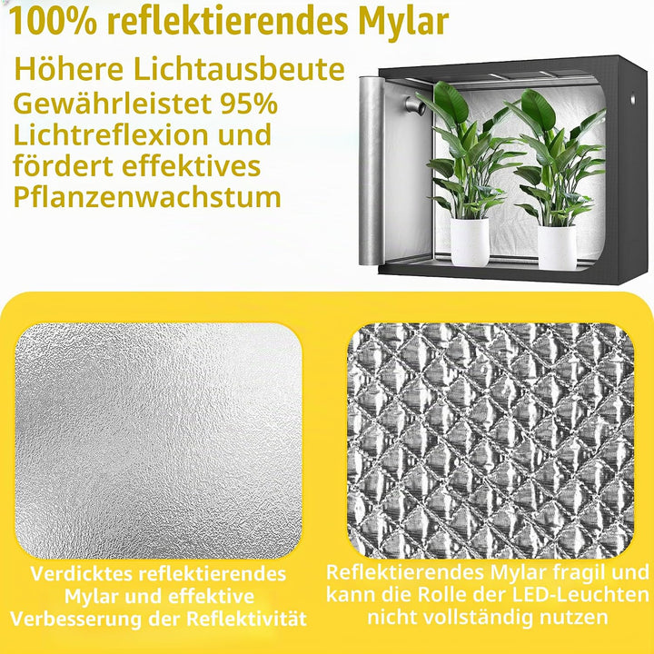 Growzelt Pflanzenzuchtzelt Indoor Anbauzelt 240x120x200 cm Grow Tent mit Reflektierender Innenfolie