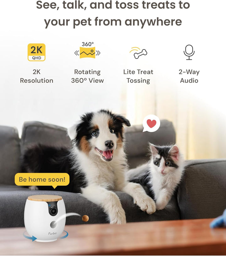 Furbo Mini 360º New Pet Camera: Home Security Camera w/Barking/Meowing Alerts, Rotating Pet Treat Di