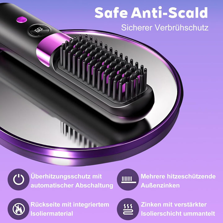 Stylingbürste für Kurze Haare, Glättbürste Kabellos, USB Wiederaufladbar, Tragbare Glättungsbürste f