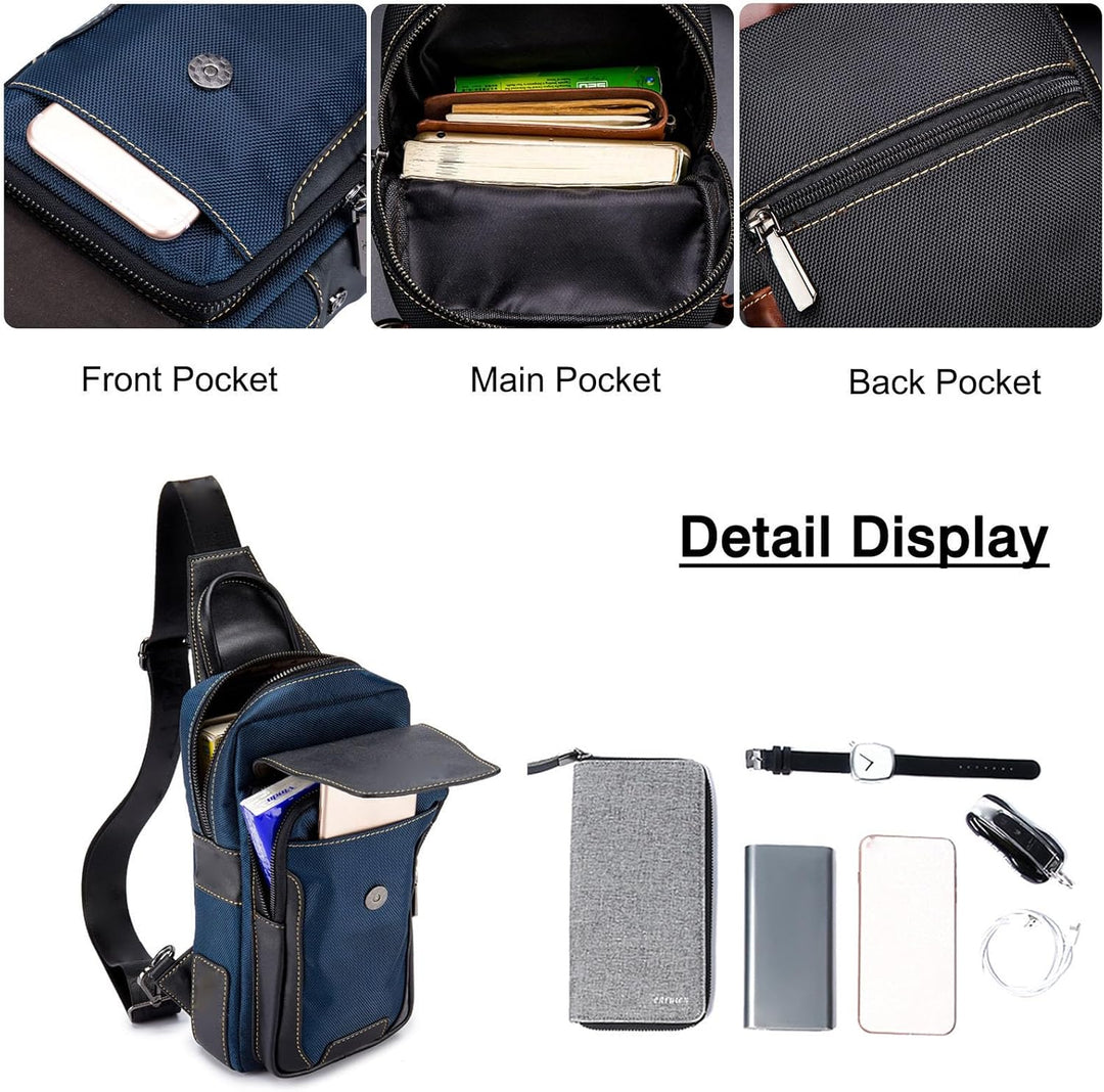 FANDARE Retro Brusttasche Herren Leder Umhängetasche Männerhandtasche Sling Bag Schultertasche Herre