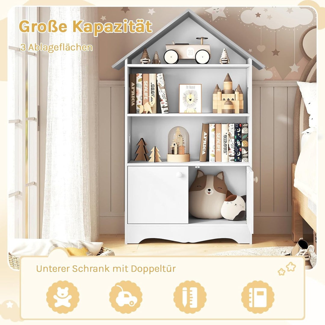WOLTU Kinderregal Spielzeugregal mit Abschliessbarer Tür, 3 Regale Bücherregal für Kinder, Mehrzweck